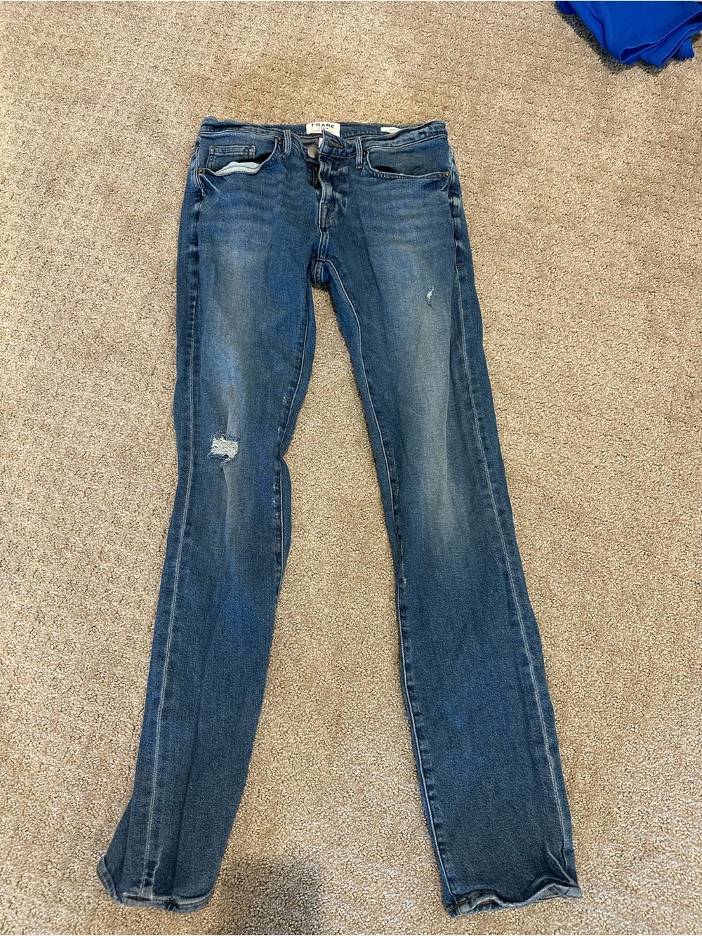 Frame Denim Women’s Dark Blue Skinny Distressed Jeans